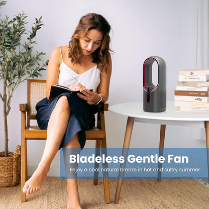 Desk Fan Bladeless, 11.8 Inch Office Fan Small, Quiet, 3 Speed Adjustment, Touch Control, Easy to Clean, Desk Fans Small Quiet, Ideal for Office, Living Room, Bedroom  - Gray/Red