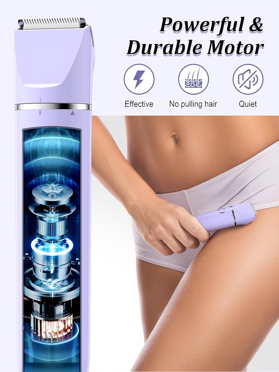 Bikini Trimmer and Shaver Kit - 2-in-1 Wet/Dry Electric Body Hair Trimmer Facial Hair Removal Cordless Waterproof (Purple)