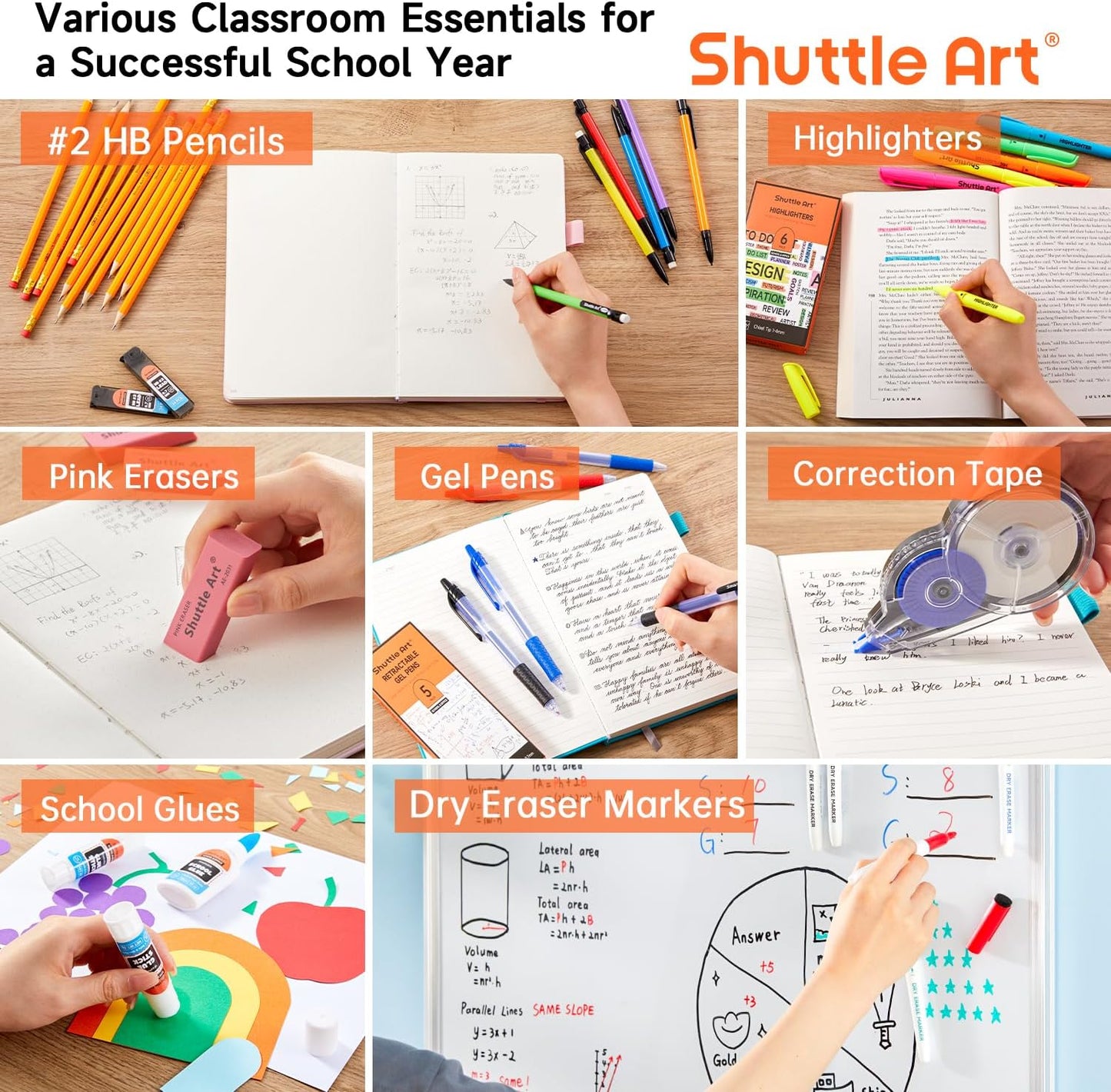 Back to School Supplies (71 Pack) with Highlighters, Pencils, Gel Pens, Dry Erase Markers, Felt Tip Pens, Glue