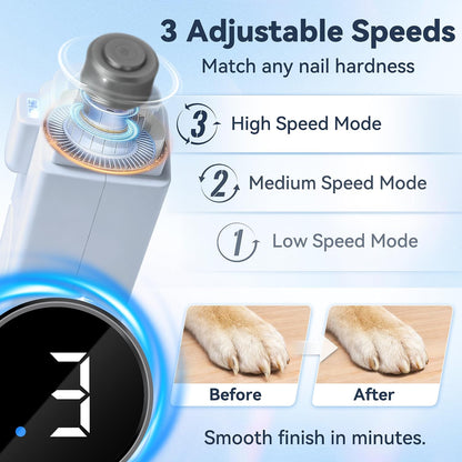 2-in-1 Quiet Electric Pet Nail Clipper Grinder w/ Light for Dogs Cats Dual LED Lights,3-Speed Grinder,Nail Clipping Splash Guard,Type-C Rechargeable - (Blue)