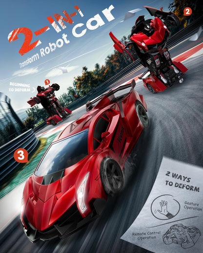 V992 Transform Remote Control Robot RC Cars 2-in-1 Robot Toy Car with Sound & Light,Gesture Sensing,Automatic Deformation (Red)