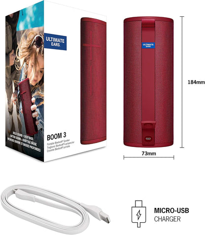 Ultimate Ears Boom 3 Wireless Bluetooth Speaker, Bold Sound + Deep Bass, Bluetooth, Magic Button, Waterproof, 15 Hours Battery, Range of 150 ft, Sunset Red