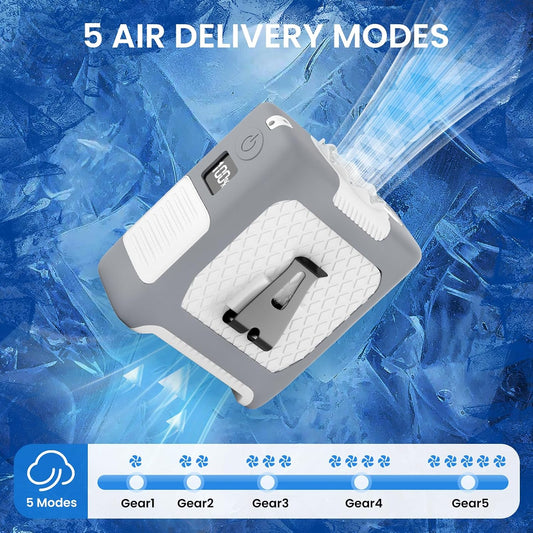 10000mAh Portable Waist Fan with Flashlight - 5 Speed  - White