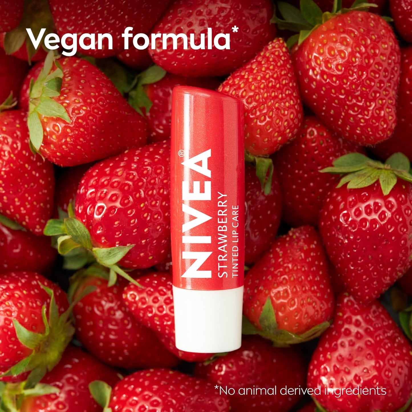 NIVEA Strawberry Lip Care, Tinted Lip Balm Pack with Shea Butter, Nourishing Oils and Vitamin C & E, 3-in-1 Moisture, Repair and Color, 0.17 Oz Stick, Pack of 4