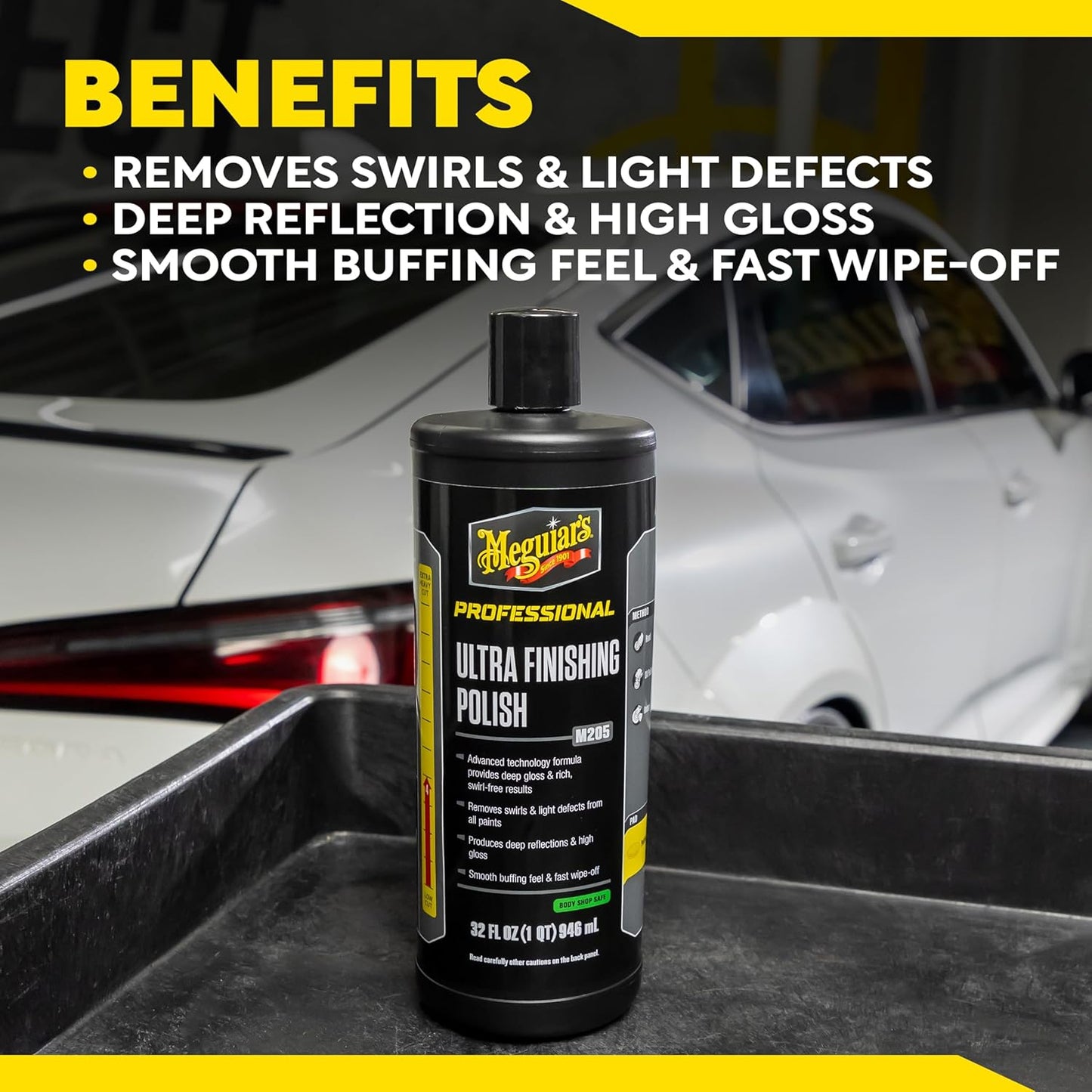 Meguiar's Mirror Glaze Ultra Finishing Polish vir Onberispelike Glans, Verwyder Defekte en Kolle vir 'n Hoë Glans (946 ml)