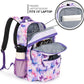 26L Backpack for School, College, and Travel: Water Resistant Bookbag with 8 Compartments - Butterfly Purple