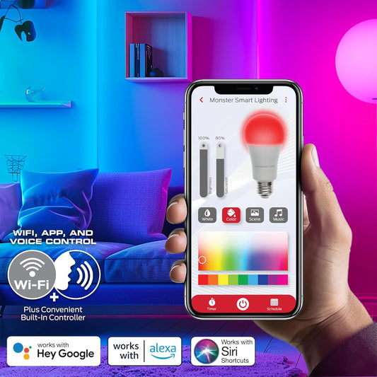 Monster Smart RGB+IC LED-strookligte 7,62 m – Klankreaktiewe strookligte vir Slaapkamer, Toepassing- & Stembeheer, RGB-ligstrook vir Kamer, Alexa Google Home, Razer Chroma-sinkronisering - 230 RGB+IC LED-ligte