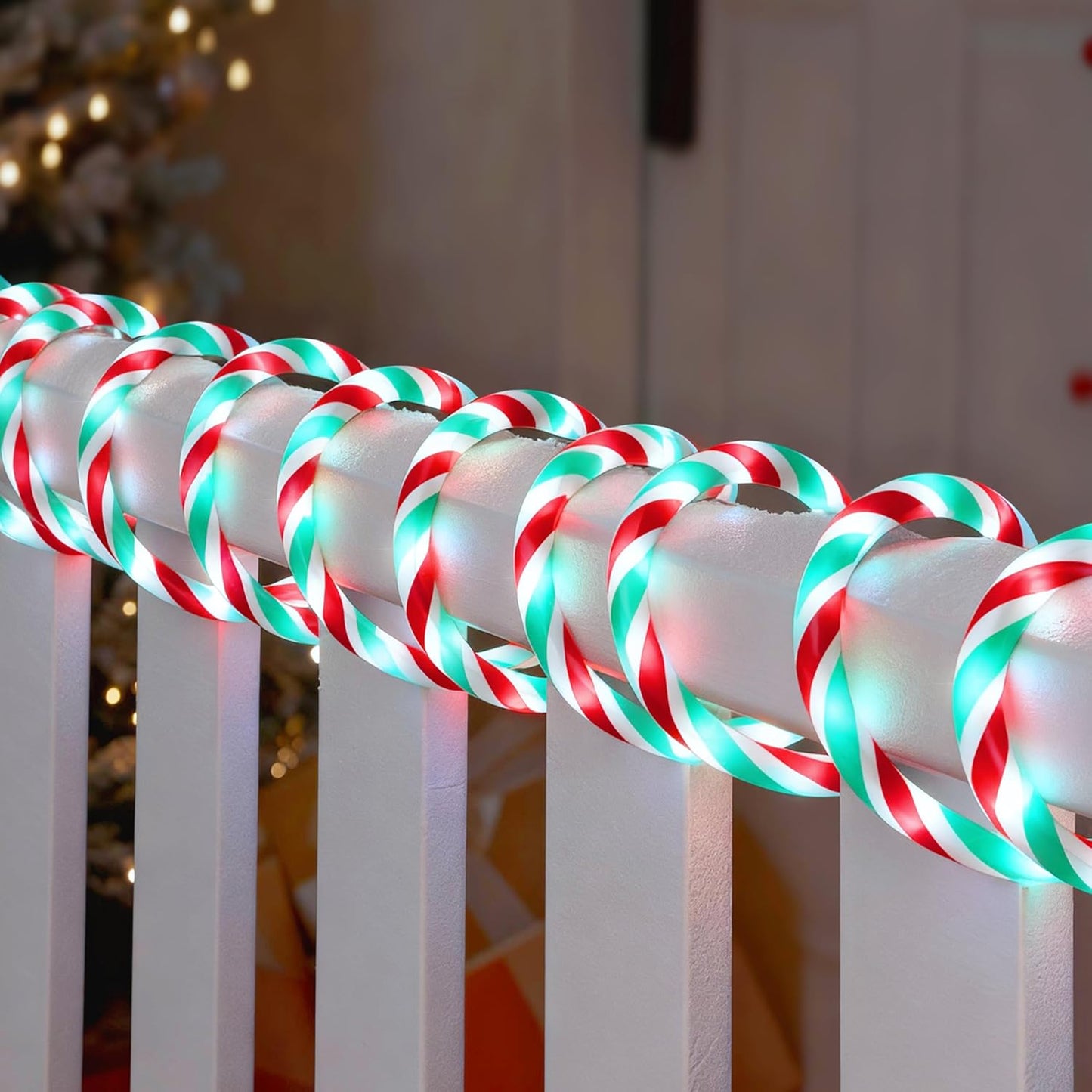 40FT LED Kersstok Touligte, Waterdigte 360 LED Kersversiering Liggies - (Rooi & Groen & Koel Wit)