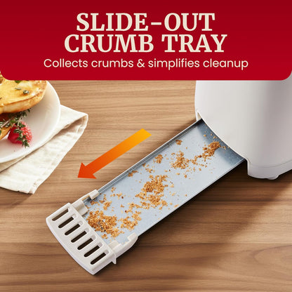Gourmet Slim Toast 2-Sny Langgleufbroodrooster, Koel-aanraking Liggaam, 6 Roostersterkte-skakerings, Ekstra-wye 3.8 cm Gleuf vir Artisan Brood, Bagels, Wafels & Engelse Muffins – Cremello