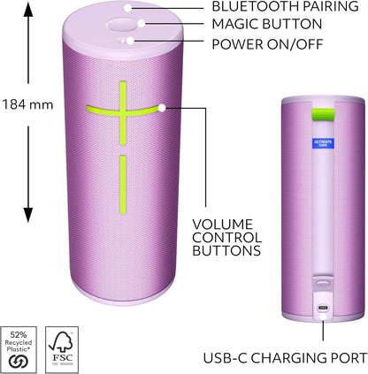Ultimate Ears Boom 4 Portable Waterproof Bluetooth Speaker with 360-Degree Immersive Sound, Outdoor Floating Speaker, 15-Hour Battery, 147ft Range - Lilac