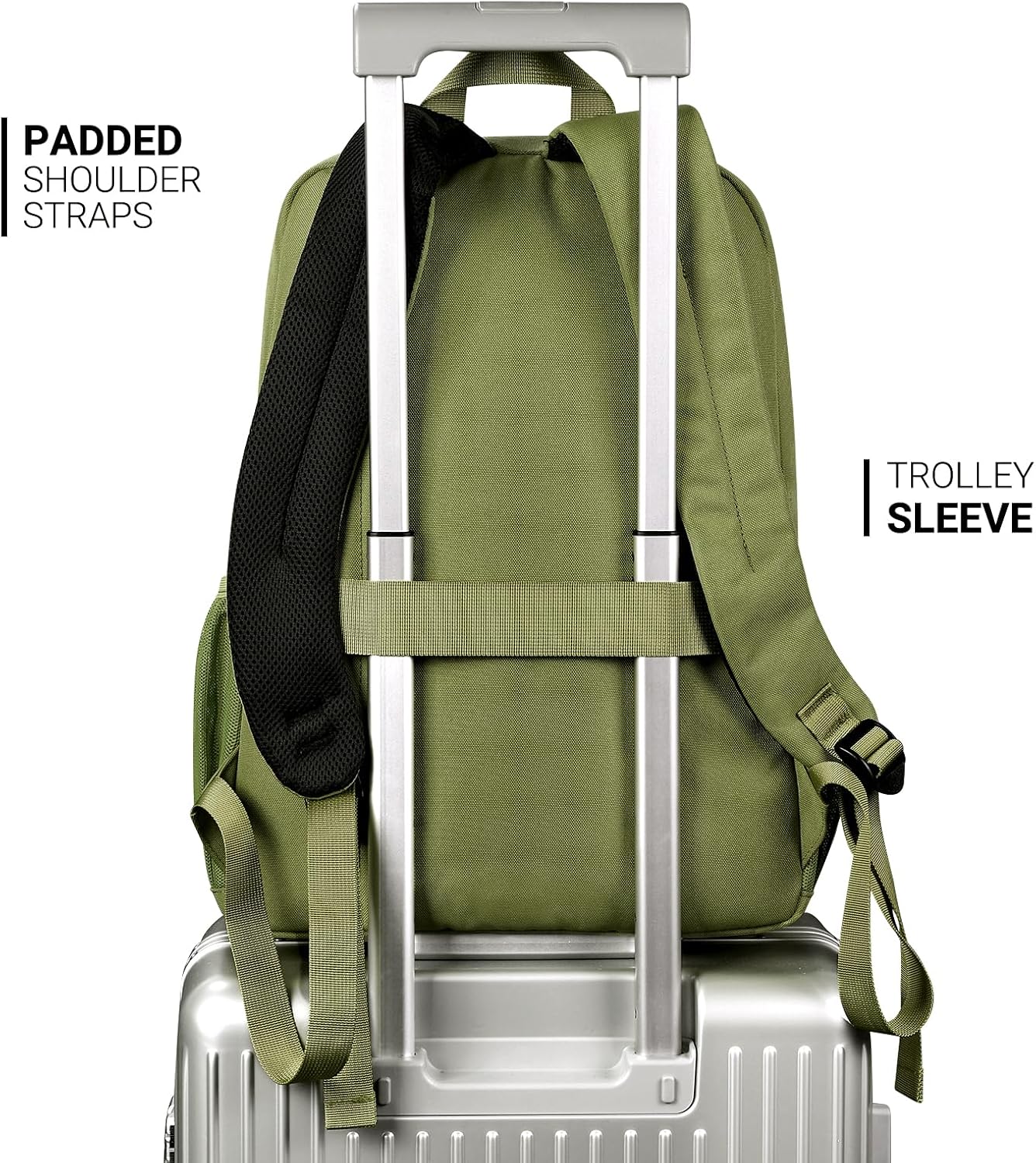 26L Backpack for School, College, and Travel: Water Resistant Bookbag with 8 Compartments - Army Green