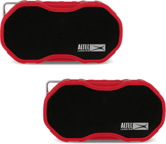 Altec Lansing Baby Boom XL - Waterdigte Bluetooth-luidspreker, Draadlose & Draagbare Luidspreker vir Reis & Buitegebruik, Diep Bas & Harde Klank, 2 Pak, Rooi