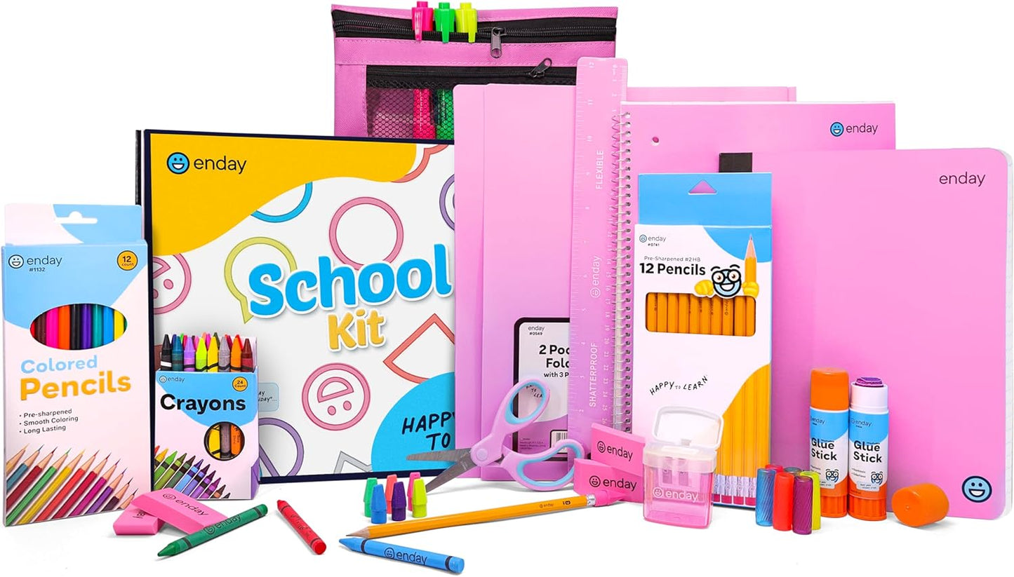 Back to School Supplies for Kids, Pink School Supply Box Premium Quality Kids School Supplies Kit, Kindergarten School Supplies for Girls and Boys, 71 Piece Set