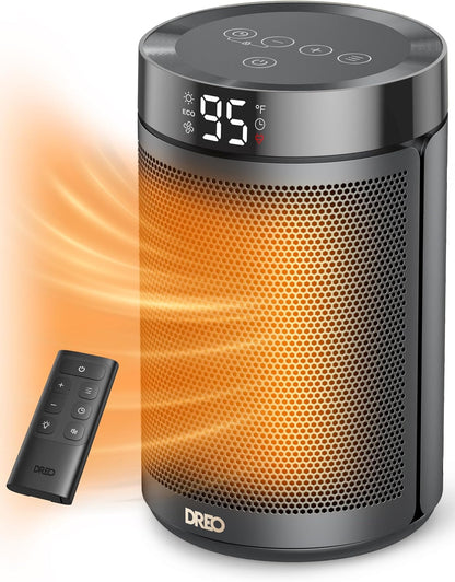 Draagbare Ruimteverwarmer vir Binnegebruik m/ Termostaat, Digitale Skerm, 1-12H Tydhouer, Eco-modus en Waaier-modus, 1500W PTC Keramiek - Swart