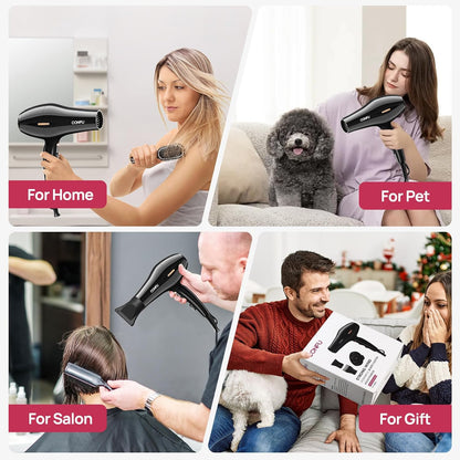 CONFU Haardroër, Professionele Ioniese Salon Haardroër met Diffuser vir Vroue en Mans, 5X Vinnige Droog, Kragtige en Stil Haardroër vir Vinnige en Maklike Stilering (1875 Watt)