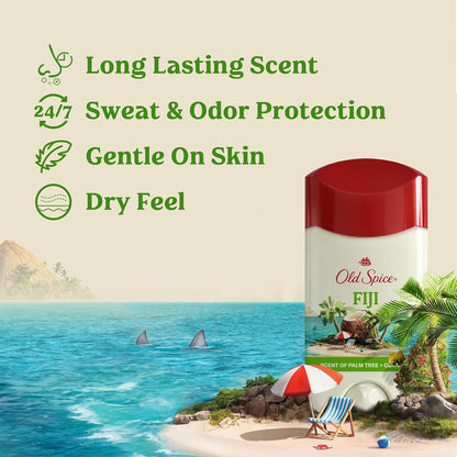 Old Spice Dry Feel Antiperspirant Deodorant for Men, 24/7 Freshness,Sweat & Odor Protection- Fiji with Palm Tree + Coconut Scent (Pack of 3)
