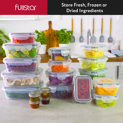 Fullstar 50-stuk plastiek-voedselhouers met deksels (24 Houers & 24 Dekels) - Lekvry, BPA-vry, Maaltydvoorbereidinghouers, Herbruikbare Middagetebêrestel vir Kombuisorganisasie (Pak van 50)