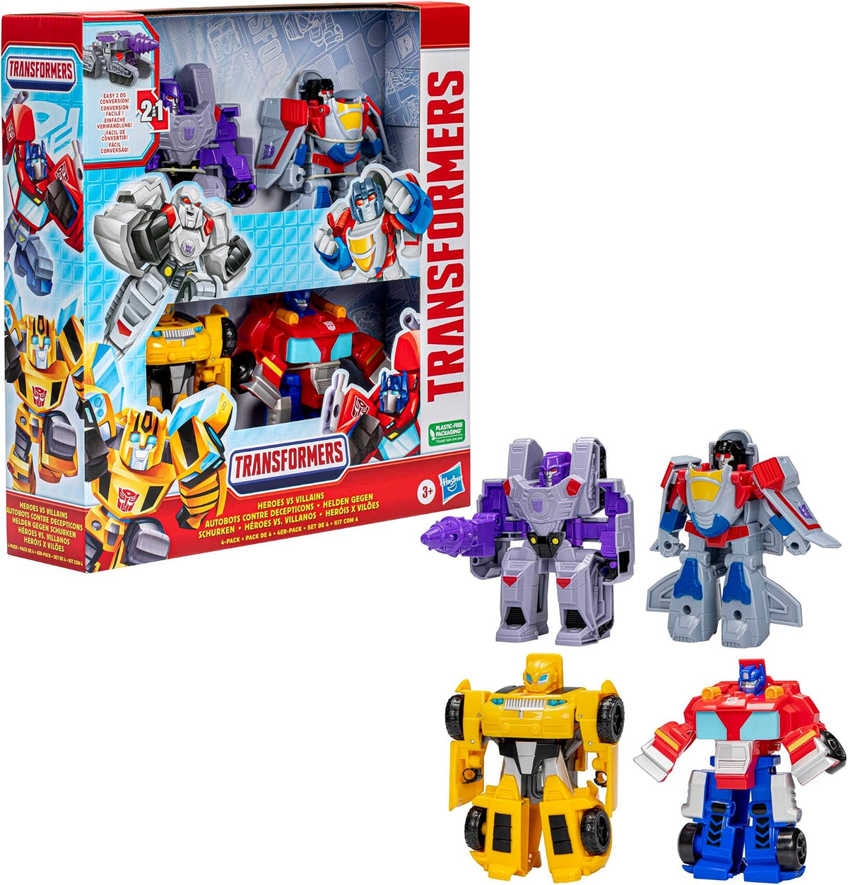 Transformers Toys Heroes vs Villains 4-Pack, Autobot and Decepticon 4.5-Inch Action Figures, Preschool Robot Toys for Kids Ages 3 and Up (Amazon Exclusive)