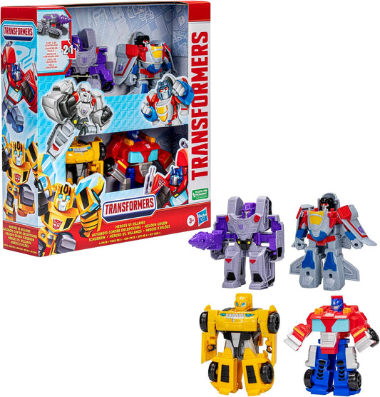 Transformers Toys Heroes vs Villains 4-Pack, Autobot and Decepticon 4.5-Inch Action Figures Toys for Kids -(Ages 3 and Up)