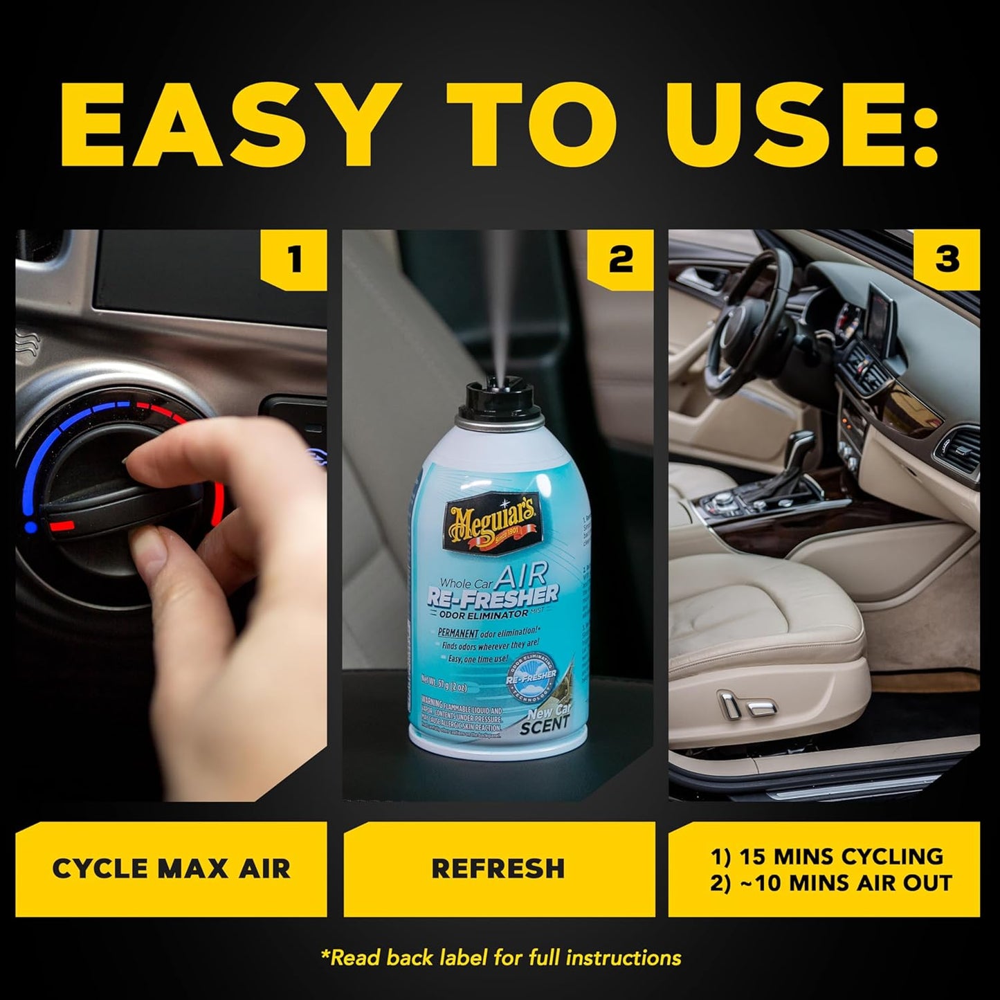 Meguiar's Whole Car Air Re-Fresher Geurbevegting Mis Lugverfrisser - Nuwe Motor Geur - 3PK (2 Oz Spuitbottels)