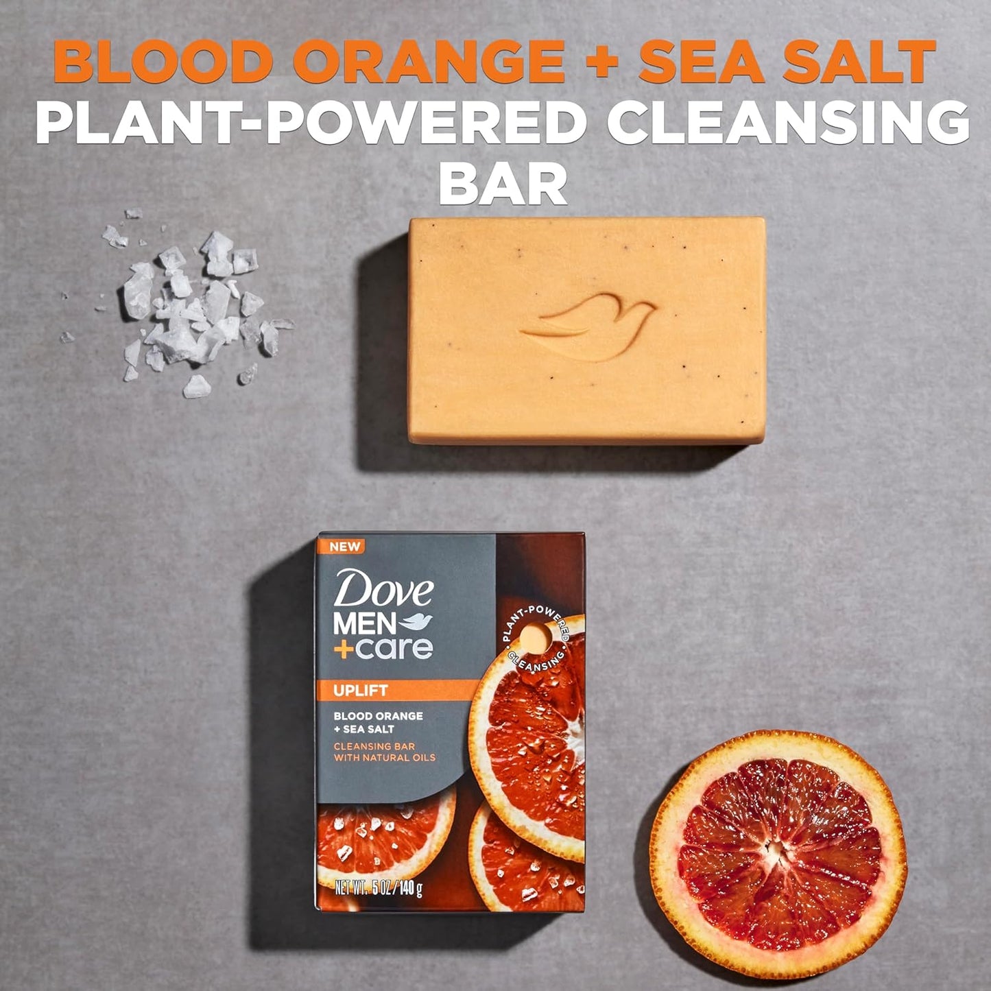 Dove Men Cleansing Bar Soap  - Blood Orange + Sea Salt - 4 in 1 w/ Plant-Based Cleanser and Natural Oils 5oz (Pack of 4)