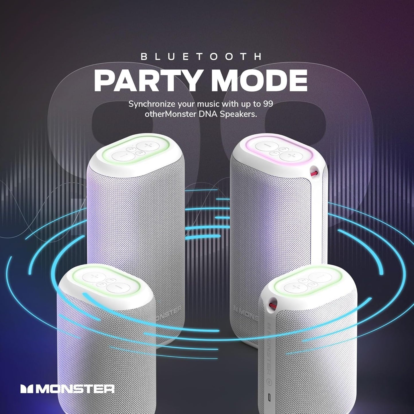 Monster DNA Max Portable Bluetooth Speaker, Loud Speaker with 360 Bass Sound and 10W Wireless Charging Pad, IP67 Waterproof - Indoor and Outdoor Use