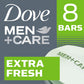 DOVE MEN CARE 3 in 1 Bar Cleanser for Body, Face, and Shaving Extra Fresh Cleanser Bar Soap to Clean and Hydrate Skin (Pack of 8)