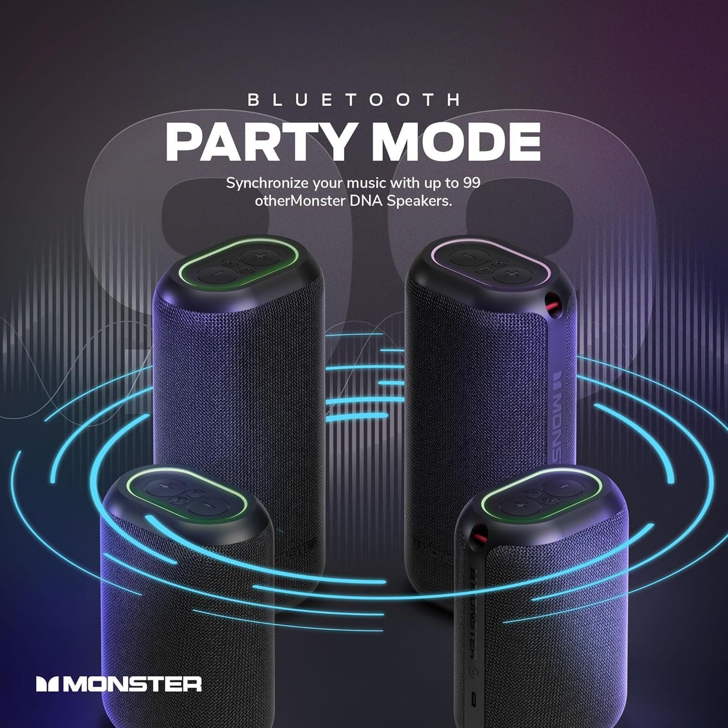 Monster DNA Max Portable Bluetooth Speaker, Loud Portable Speaker with 360 Bass Sound and 10W Qi Certified Wireless Charging Pad, IP67 Waterproof- for Travel, Indoor and Outdoor Use