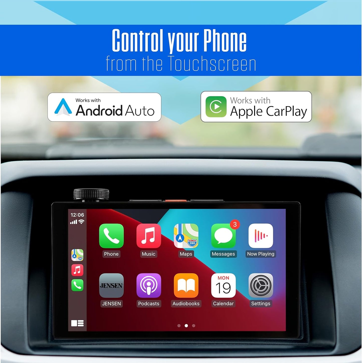 7"Double DIN Top Mount Touchscreen Receiver Wireless Apple Carplay Android Auto Car Stereo Bluetooth, Backup Camera Input