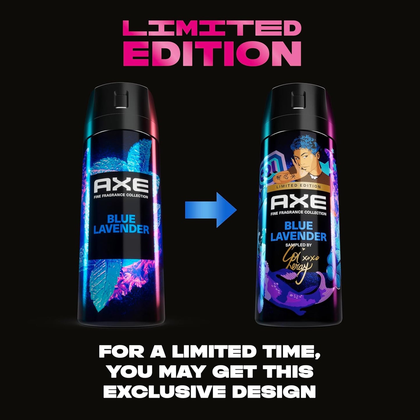 AXE Fine Fragrance Collection Premium Deodorant Body Spray for Men Blue Lavender w/ 72H Odor Protection - 4 oz (Pack of 2)