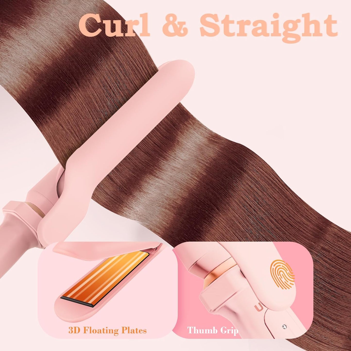 5 in 1 Curling Iron with Ceramic Barrels (0.35"-1.25"), Curling Wand Set with Flat Iron Hair Straightener, Instant Heat Up, Dual Voltage Hair Curler, Gifts for Women, Pink