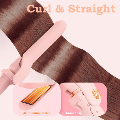 5 in 1 Curling Iron with Ceramic Barrels (0.35"-1.25"), Curling Wand Set with Flat Iron Hair Straightener, Instant Heat Up, Dual Voltage Hair Curler, Gifts for Women, Pink