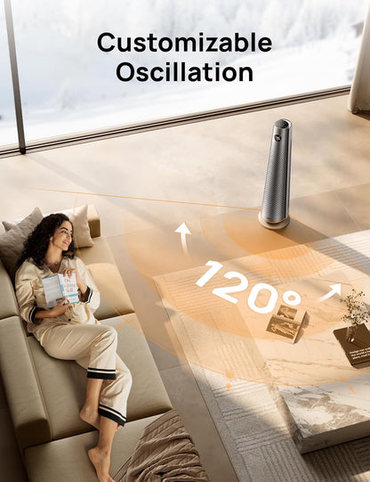Ruimteverwarmer Groot Kamer, 30" Elektries met Afstandbeheer, 120° Ossilasie, Verstelbare Termostaat, 5 Hitte- en 3 Waaiervlakke, 8 Veiligheidsbeskermings, 25dB Stil, 1-12H Tydhouer - Silwer