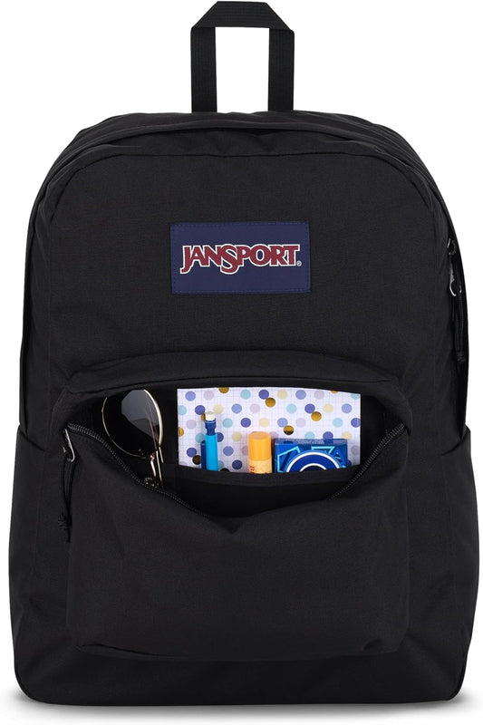 JanSport SuperBreak One Rugsakke - Duursame, Liggewig Boeksak met 1 Hoofkompartement, Voorste Nutssak met Ingeboude Organiseerder - Premium Rugsak, Swart