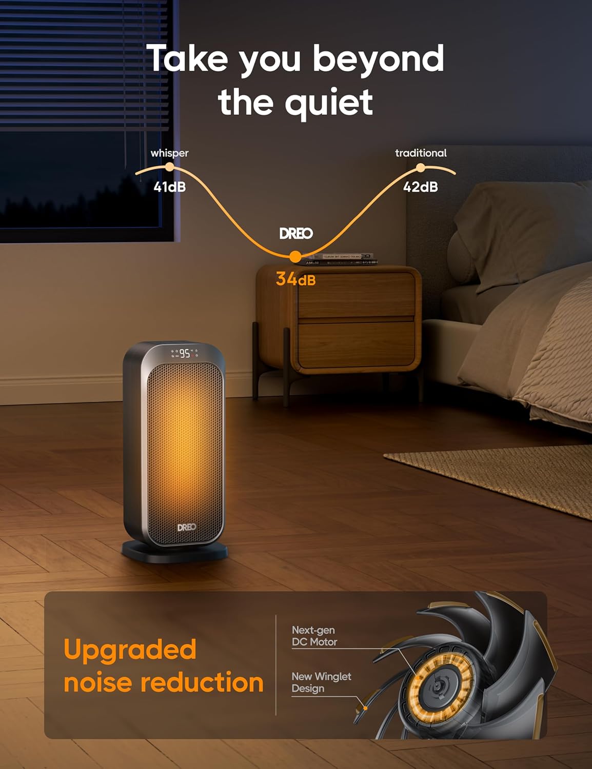 1500W Draagbare Elektriese Verwarmer met Afstandbeheer en Termostaat, PTC Keramiek, Veiligheidsverhitting met 70° Ossillasie, Stil, 12H Aanskakeltydhouer - Silwer