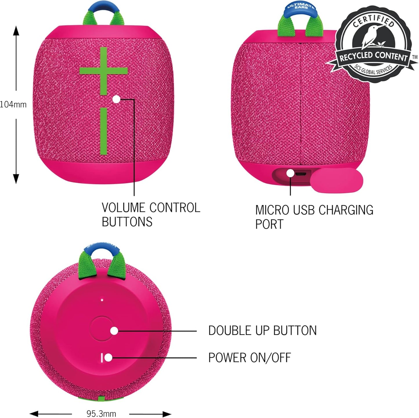 ULTIMATE EARS WONDERBOOM 3,Portable Wireless Bluetooth Speaker - Hyper Pink (Renewed)