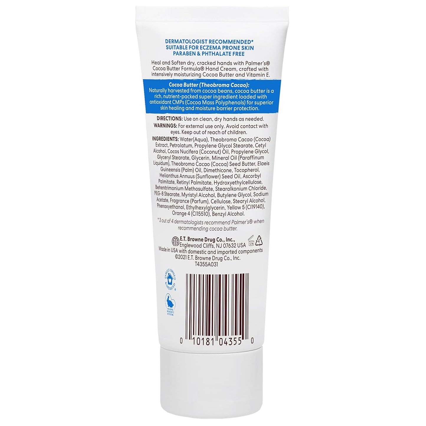 Palmer's Cocoa Butter Formula Hand Cream for Dry, Cracked Skin. Travel Size Hand Lotion (3.4 oz) - Pack of 2