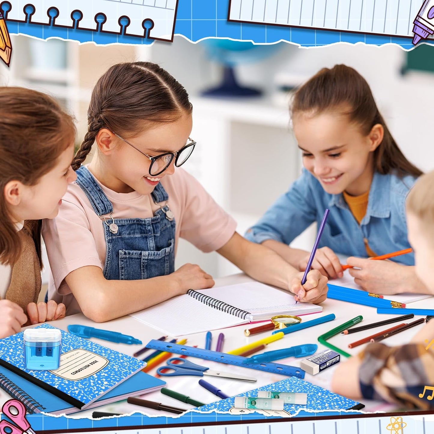 Back to School Supplies Essentials (39 PCS) Bundle Include Pencils Scissors Ruler Eraser Crayon Sharpener Notebook Pencil Case Folder Notebook(Blue)