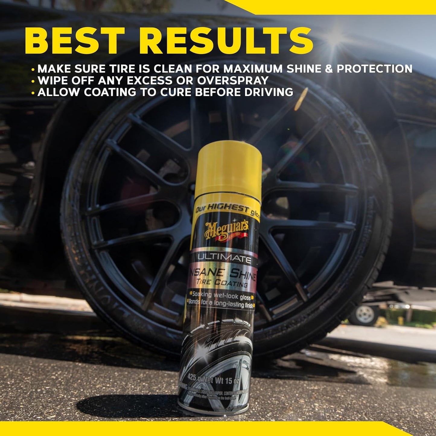 Meguiar's Ultimate Insane Shine Bandbedekking Blywende Natvoorkoms Swart Glans Uiteindelike Beskerming (443 ml)