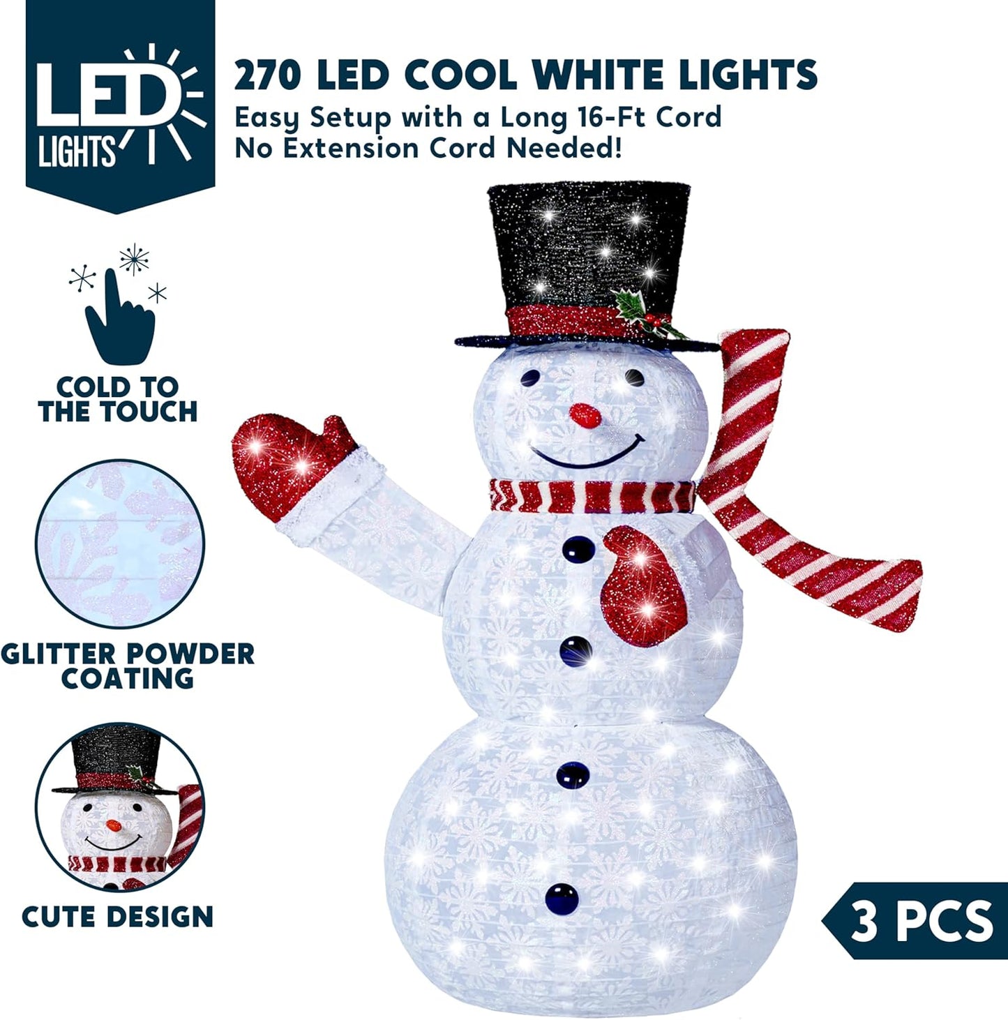 3 STUKE 3D Kersfees Opvoubare Sneeuman Tuinlig 270 Voorafverligte LED Koel Wit Ligte - Rooi Serp