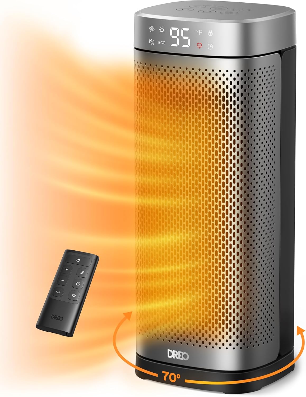 1500W Vinnige Verhitting Draagbare Verhittingstoestelle m/ Afstandbeheer, Groot PTC Keramiek Elektries, 12H Aanskakel-/Afskakeltydbeheer, 70° Ossillasie, Oorverhittingbeskerming, Veiligheidsverhitting – Silwer