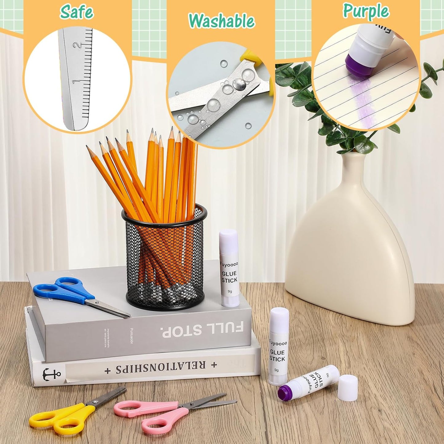 180 Pcs School Supplies Bulk 60 Safety Blunt Tip Scissors 60 White Glue Stick 60 Sharpened #2 HB Wood Pencils with Erasers Back to School Supplies for Party Favors Classroom
