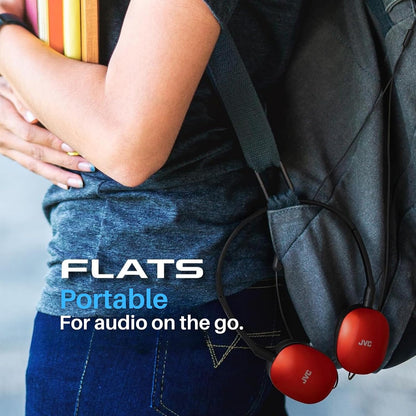 JVC Flats On-Ear Wired Headphones - Flat Foldable Design - 30mm - Red