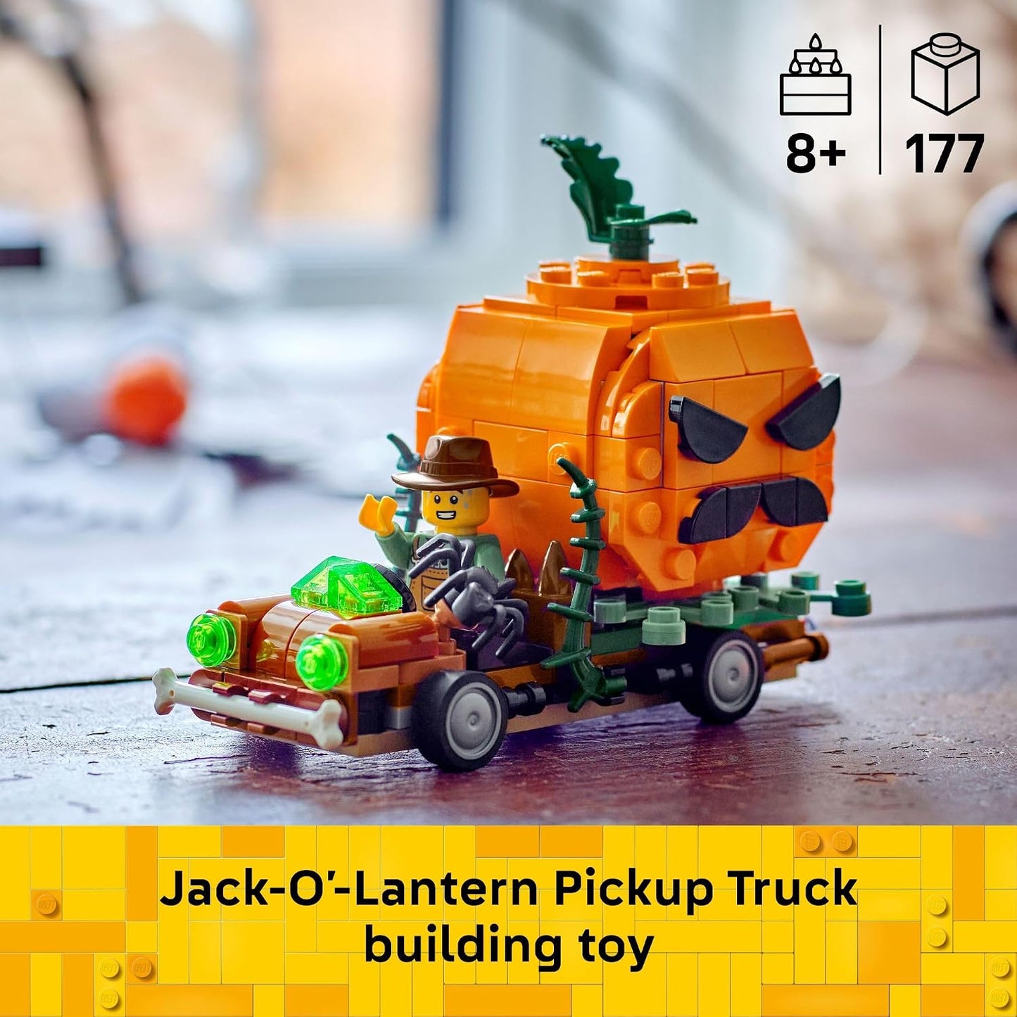 LEGO Jack-O'-Lantern Pickup Truck Building Toys for Boys & Girls, Ages 8+, Halloween Decor & Craft - (177 PCS)