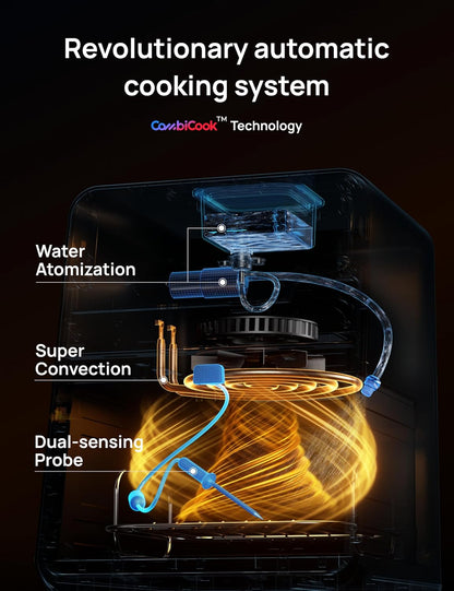 Sjefvervaardiger-Kombi Slim Lugbraaier-oond met Gaarmaaksensor, Waterverstuiver, 3 professionele gaarmaakmodusse, 6 Kwarts
