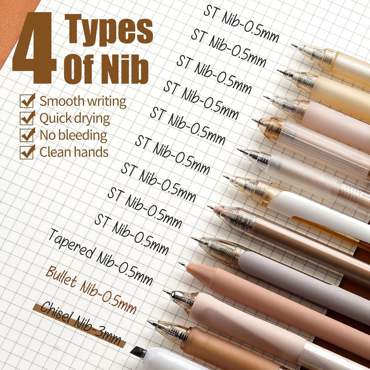 Moor Series Gel Pens, Aesthetic Black & Brown Ink Pens w/ 0.5 mm Fine Point School Office Supplies Neutral Beige Desk Accessories - Set of 12