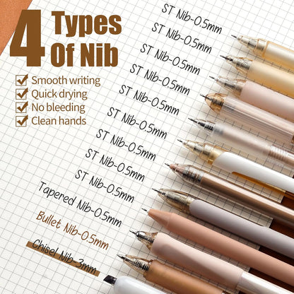 Moor Series Gel Pens, Aesthetic Black & Brown Ink Pens w/ 0.5 mm Fine Point School Office Supplies Neutral Beige Desk Accessories - Set of 12