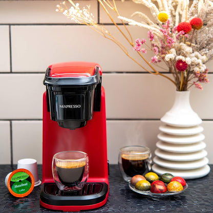 Mixpresso Enkelkoppie Koffiemaker, Persoonlike Enkelbedien-Koffiebroumasjien, Versoenbaar met Enkelkoppies, Vinnige Brou-Tegnologie, Een-Raak Funksie Rooi Koffiemaker, 355ml Enkelkoppie Koffiemaker