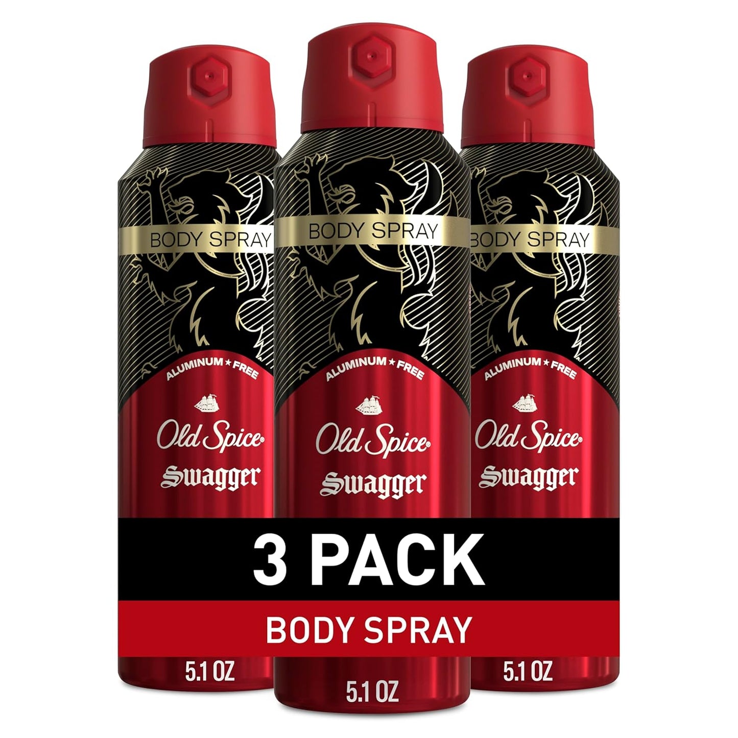 Old Spice Aluminum Free Body Spray for Men, 24/7 Odor Protection, Cologne Quality Scent, Swagger w/ Cedarwood Scent (Pack of 3)