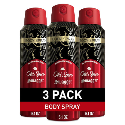 Old Spice Aluminum Free Body Spray for Men, 24/7 Odor Protection, Cologne Quality Scent, Swagger w/ Cedarwood Scent (Pack of 3)